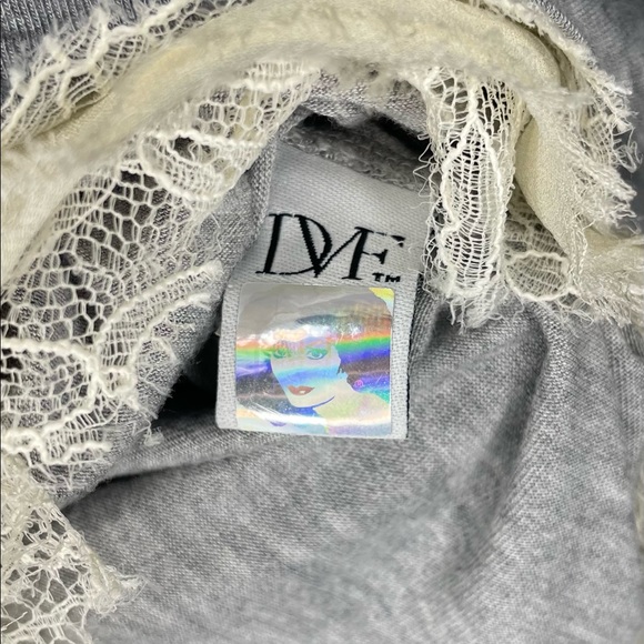 DVF VNeck Long Sleeve Top Gray + Ivory Lace Trim S - Picture 8 of 9